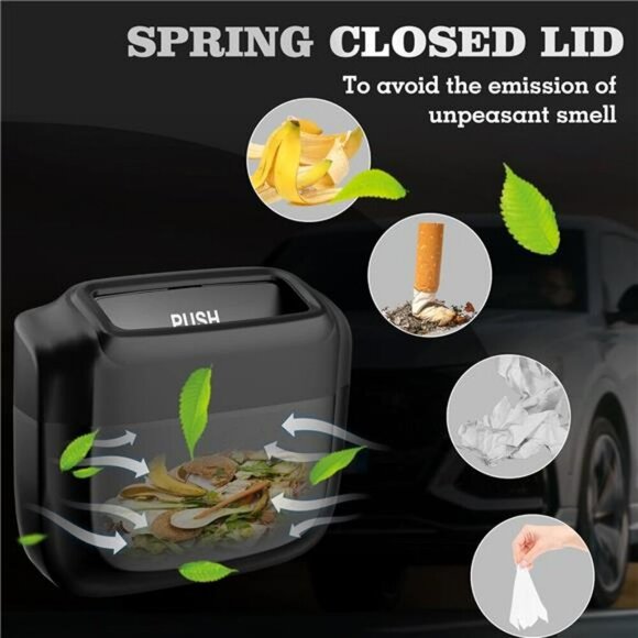 Car Trash Can with Lid Leakproof Mini Garbage Bin Car Accessories with Bags - Picture 6 of 7